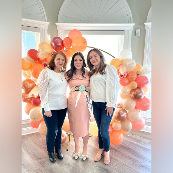 Asos Maternity Blush Pink Off Shoulder Bardot Dress w/ Bow Detail on the Sleeve - Picture 12 of 13